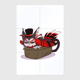 Магнитный плакат 2Х3 с принтом Хаск в Кировске, Полимерный материал с магнитным слоем | 6 деталей размером 9*9 см | арт | демон | коробка | кот в коробке | кошачий демон | крылья | пернатый | пернатый демон | птица в коробке | рисунок | хаск | шляпа