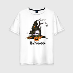 Женская футболка хлопок Oversize с принтом Хеллоуин в Кировске, 100% хлопок | свободный крой, круглый ворот, спущенный рукав, длина до линии бедер
 | halloween | гадания | игры | летучие | мертвых | момо | мыши | нечистые | праздик | силы | тыквы | хеллоуин