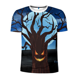 Мужская футболка 3D спортивная с принтом Жуткое дерево на кладбище в Кировске, 100% полиэстер с улучшенными характеристиками | приталенный силуэт, круглая горловина, широкие плечи, сужается к линии бедра | Тематика изображения на принте: 2020 | evil | halloween | tree | ветви | дерево | дуб | зло | кладбище | луна | монстр | ночь | полночь | страшный | ужасающий | хэллоуин | хэлоуин