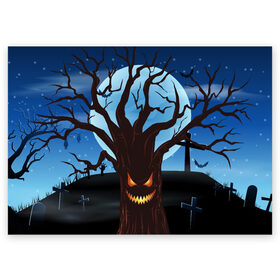 Поздравительная открытка с принтом Жуткое дерево на кладбище в Кировске, 100% бумага | плотность бумаги 280 г/м2, матовая, на обратной стороне линовка и место для марки
 | 2020 | evil | halloween | tree | ветви | дерево | дуб | зло | кладбище | луна | монстр | ночь | полночь | страшный | ужасающий | хэллоуин | хэлоуин