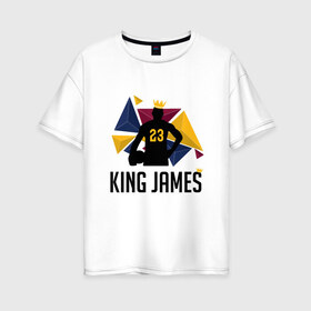 Женская футболка хлопок Oversize с принтом King James в Кировске, 100% хлопок | свободный крой, круглый ворот, спущенный рукав, длина до линии бедер
 | Тематика изображения на принте: 23 | anthony davis | basketball | bryant | game | james | kobe | lebron | los angeles | nba | sport | баскетбол | брайант | бровь | джеймс | калифорния | коби | король | леброн | лейкерс | лос анджелес | нба | спорт | тренер | чемпио