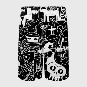 Детские спортивные шорты 3D с принтом Halloween в Кировске,  100% полиэстер
 | пояс оформлен широкой мягкой резинкой, ткань тянется
 | Тематика изображения на принте: halloween | mummy | pumpkin | skull | мумия | тыква | хэллоуин | череп