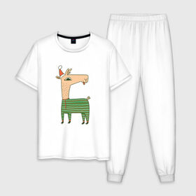 Мужская пижама хлопок с принтом Рождественская Лама в Кировске, 100% хлопок | брюки и футболка прямого кроя, без карманов, на брюках мягкая резинка на поясе и по низу штанин
 | 
