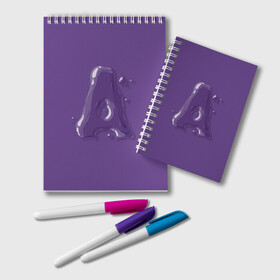 Блокнот с принтом A буква мыльный пузырь в Кировске, 100% бумага | 48 листов, плотность листов — 60 г/м2, плотность картонной обложки — 250 г/м2. Листы скреплены удобной пружинной спиралью. Цвет линий — светло-серый
 | Тематика изображения на принте: a | bubble | character | letter | lettering | liquid | purple | violet | а | алфавит | буква | жидкость | каллиграфия | капли | капля | леттеринг | мыльный пузырь | прозрачный | фиолетовый