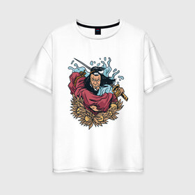 Женская футболка хлопок Oversize с принтом Древний Самурай в Кировске, 100% хлопок | свободный крой, круглый ворот, спущенный рукав, длина до линии бедер
 | 