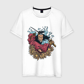 Мужская футболка хлопок с принтом Древний Самурай в Кировске, 100% хлопок | прямой крой, круглый вырез горловины, длина до линии бедер, слегка спущенное плечо. | 