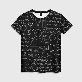 Женская футболка 3D с принтом Химические Формулы в Кировске, 100% полиэфир ( синтетическое хлопкоподобное полотно) | прямой крой, круглый вырез горловины, длина до линии бедер | атом | буквы | молекула | подарок | учителю | физика | формулы | химичке | химия | цифры