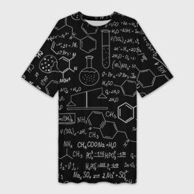 Платье-футболка 3D с принтом Химические Формулы в Кировске,  |  | атом | буквы | молекула | подарок | учителю | физика | формулы | химичке | химия | цифры