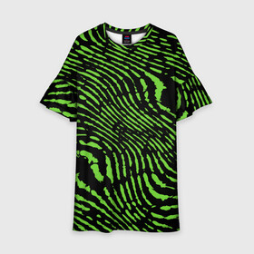 Детское платье 3D с принтом Зебра в Кировске, 100% полиэстер | прямой силуэт, чуть расширенный к низу. Круглая горловина, на рукавах — воланы | Тематика изображения на принте: green | green lines | green neon | green neon lines | green zebra | lines | zebra | в полоску | зебра | зеленая зебра | зелёные полосы | зелёный | зелёный неон | полоски | полосы