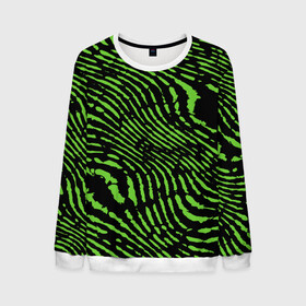 Мужской свитшот 3D с принтом Зебра в Кировске, 100% полиэстер с мягким внутренним слоем | круглый вырез горловины, мягкая резинка на манжетах и поясе, свободная посадка по фигуре | green | green lines | green neon | green neon lines | green zebra | lines | zebra | в полоску | зебра | зеленая зебра | зелёные полосы | зелёный | зелёный неон | полоски | полосы