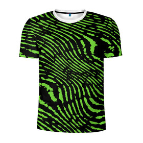 Мужская футболка 3D спортивная с принтом Зебра в Кировске, 100% полиэстер с улучшенными характеристиками | приталенный силуэт, круглая горловина, широкие плечи, сужается к линии бедра | green | green lines | green neon | green neon lines | green zebra | lines | zebra | в полоску | зебра | зеленая зебра | зелёные полосы | зелёный | зелёный неон | полоски | полосы