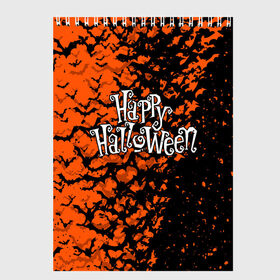 Скетчбук с принтом HALLOWEEN в Кировске, 100% бумага
 | 48 листов, плотность листов — 100 г/м2, плотность картонной обложки — 250 г/м2. Листы скреплены сверху удобной пружинной спиралью | halloween | праздник хэллоуин | страшный | тыква. | ужас | хэллоуин | хэллоуин 2020