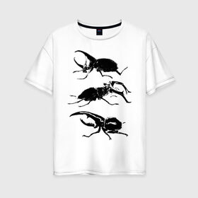 Женская футболка хлопок Oversize с принтом Черные Жуки в Кировске, 100% хлопок | свободный крой, круглый ворот, спущенный рукав, длина до линии бедер
 | белое | графика | жуки | насекомые | черно белое | черное
