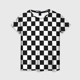 Женская футболка 3D с принтом Шахматка в Кировске, 100% полиэфир ( синтетическое хлопкоподобное полотно) | прямой крой, круглый вырез горловины, длина до линии бедер | абстракция | в клетку | игра | клетка | клеточка | тренд | черно белая | черно белая клетка | шахматка | шахматная клетка | шахматы