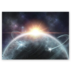 Поздравительная открытка с принтом Космос в Кировске, 100% бумага | плотность бумаги 280 г/м2, матовая, на обратной стороне линовка и место для марки
 | Тематика изображения на принте: астрономия | вихрь | вселенная | космос | лучи солнца | свет солнца | солнце