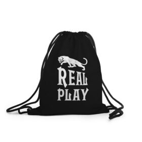 Рюкзак-мешок 3D с принтом Real Play - черная пантера в Кировске, 100% полиэстер | плотность ткани — 200 г/м2, размер — 35 х 45 см; лямки — толстые шнурки, застежка на шнуровке, без карманов и подкладки | real play | большие кошки | игра | кошки | надпись | пантера