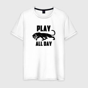 Мужская футболка хлопок с принтом Пантера - Play в Кировске, 100% хлопок | прямой крой, круглый вырез горловины, длина до линии бедер, слегка спущенное плечо. | play | большие кошки | игра | кошки | пантера