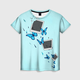Женская футболка 3D с принтом Live Is Strange в Кировске, 100% полиэфир ( синтетическое хлопкоподобное полотно) | прямой крой, круглый вырез горловины, длина до линии бедер | Тематика изображения на принте: бабочки | градиент | осколки | полароид