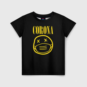 Детская футболка 3D с принтом Corona | Nirvana в Кировске, 100% гипоаллергенный полиэфир | прямой крой, круглый вырез горловины, длина до линии бедер, чуть спущенное плечо, ткань немного тянется | 