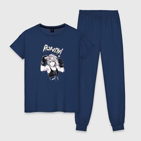 Женская пижама хлопок с принтом Ронда Роузи в Кировске, 100% хлопок | брюки и футболка прямого кроя, без карманов, на брюках мягкая резинка на поясе и по низу штанин | без | бои | бойцы | правил | спорт