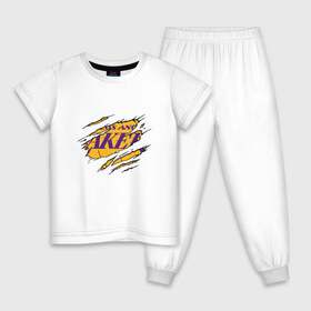 Детская пижама хлопок с принтом Los Angeles Lakers в Кировске, 100% хлопок |  брюки и футболка прямого кроя, без карманов, на брюках мягкая резинка на поясе и по низу штанин
 | Тематика изображения на принте: 23 | anthony davis | basketball | bryant | game | james | kobe | lebron | los angeles | nba | sport | баскетбол | брайант | бровь | джеймс | калифорния | коби | король | леброн | лейкерс | лос анджелес | нба | спорт | тренер | чемпио