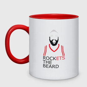 Кружка двухцветная с принтом Rockets The Beard в Кировске, керамика | объем — 330 мл, диаметр — 80 мм. Цветная ручка и кайма сверху, в некоторых цветах — вся внутренняя часть | basketball | beard | game | harden | houston | james | nba | rockets | sport | баскетбол | борода | джеймс | нба | рокетс | спорт | тренер | харден | хьюстон | чемпион