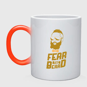 Кружка хамелеон с принтом Fear The Beard в Кировске, керамика | меняет цвет при нагревании, емкость 330 мл | Тематика изображения на принте: basketball | beard | game | harden | houston | james | nba | rockets | sport | баскетбол | борода | джеймс | нба | рокетс | спорт | тренер | харден | хьюстон | чемпион