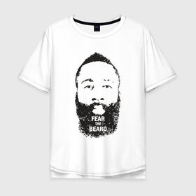 Мужская футболка хлопок Oversize с принтом James Harden в Кировске, 100% хлопок | свободный крой, круглый ворот, “спинка” длиннее передней части | basketball | beard | game | harden | houston | james | nba | rockets | sport | баскетбол | борода | джеймс | нба | рокетс | спорт | тренер | харден | хьюстон | чемпион