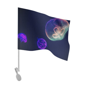 Флаг для автомобиля с принтом Фантастическая медуза в Кировске, 100% полиэстер | Размер: 30*21 см | медуза | медуза в море | морская медуза | плавающая медуза | светящаяся медуза