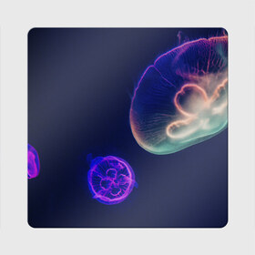 Магнит виниловый Квадрат с принтом Фантастическая медуза в Кировске, полимерный материал с магнитным слоем | размер 9*9 см, закругленные углы | медуза | медуза в море | морская медуза | плавающая медуза | светящаяся медуза