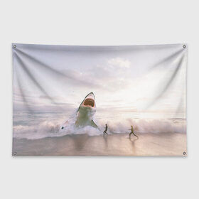 Флаг-баннер с принтом Мегалодон в Кировске, 100% полиэстер | размер 67 х 109 см, плотность ткани — 95 г/м2; по краям флага есть четыре люверса для крепления | акула | акулы | волны | животное | животные | мегалодон | море | пейзаж | пейзажи | пляж | хищник | хищники