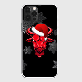 Чехол для iPhone 12 Pro Max с принтом Бык в Кировске, Силикон |  | 2021 | bull | new year | red bull | бык | бычара | гирлянда | дед мороз | елка | мем | модная | новогодняя | новый год | прикол | ред булл | рога | санта | символ года | снег | снежинка