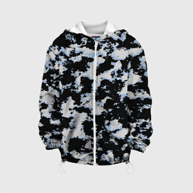 Детская куртка 3D с принтом Sky Camo в Кировске, 100% полиэстер | застежка — молния, подол и капюшон оформлены резинкой с фиксаторами, по бокам — два кармана без застежек, один потайной карман на груди, плотность верхнего слоя — 90 г/м2; плотность флисового подклада — 260 г/м2 | black and white | camo | camouflage | cloud | clouds | skies | sky | sky camouflage | urban | urban camo | urban camouflage | городской камуфляж | камуфляж | облака | облако | чёрный и белый