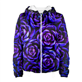Женская куртка 3D с принтом Lovely Roses в Кировске, ткань верха — 100% полиэстер, подклад — флис | прямой крой, подол и капюшон оформлены резинкой с фиксаторами, два кармана без застежек по бокам, один большой потайной карман на груди. Карман на груди застегивается на липучку | flowers | large | lovely roses | plants | purple | roses | succulent | texture | крупный | прекрасные розы | растения | розы | суккулент | текстура | фиолетовый | цветы