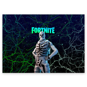 Поздравительная открытка с принтом Fortnite Skull Trooper в Кировске, 100% бумага | плотность бумаги 280 г/м2, матовая, на обратной стороне линовка и место для марки
 | Тематика изображения на принте: chapter 2 | fortnite | fortnite 3 | fortnite skull | fortnite skull trooper | fortnitemare | halloween | skull trooper | лого фортнайт | сет skull trooper | скелет | скин скелет | фортнайт | фортнайт глава 2 | фортнайт скелет | хэллоуин | хэллоуин фортнай