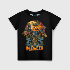 Детская футболка 3D с принтом Хэллоуин в Кировске, 100% гипоаллергенный полиэфир | прямой крой, круглый вырез горловины, длина до линии бедер, чуть спущенное плечо, ткань немного тянется | diy | ghost | halloween | horror | makeup | scary | skull clown | trick or treat | вампир | ведьма | кошка | луна | магия | ночь | тыква | хэллоуин