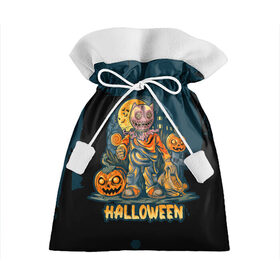 Подарочный 3D мешок с принтом Happy Halloween в Кировске, 100% полиэстер | Размер: 29*39 см | Тематика изображения на принте: diy | ghost | halloween | horror | makeup | scary | skull clown | trick or treat | вампир | ведьма | кошка | луна | магия | ночь | тыква | хэллоуин