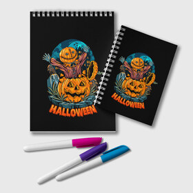 Блокнот с принтом Happy Halloween в Кировске, 100% бумага | 48 листов, плотность листов — 60 г/м2, плотность картонной обложки — 250 г/м2. Листы скреплены удобной пружинной спиралью. Цвет линий — светло-серый
 | diy | ghost | halloween | horror | makeup | scary | skull clown | trick or treat | вампир | ведьма | кошка | луна | магия | ночь | тыква | хэллоуин