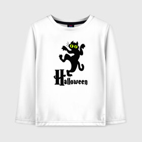 Детский лонгслив хлопок с принтом Хэллоуин - Черный кот в Кировске, 100% хлопок | круглый вырез горловины, полуприлегающий силуэт, длина до линии бедер | cat | halloween | кот | котик | кошки | хэллоуин | черный кот