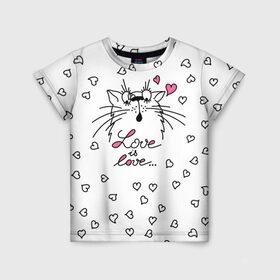 Детская футболка 3D с принтом Любовь - Кот в Кировске, 100% гипоаллергенный полиэфир | прямой крой, круглый вырез горловины, длина до линии бедер, чуть спущенное плечо, ткань немного тянется | cat | love | котики | коты | кошки | любовь | сердце