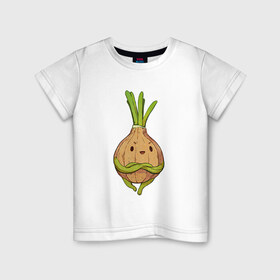 Детская футболка хлопок с принтом Хитрый лук в Кировске, 100% хлопок | круглый вырез горловины, полуприлегающий силуэт, длина до линии бедер | арт | зелёный | лук | луковица | овощ | рисунок | хитрец | хитрый