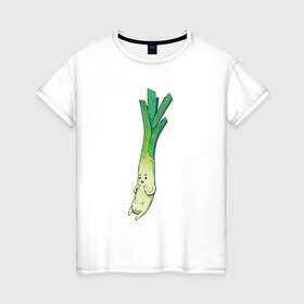 Женская футболка хлопок с принтом Милый лук в Кировске, 100% хлопок | прямой крой, круглый вырез горловины, длина до линии бедер, слегка спущенное плечо | арт | длинный лук | лук | мило | милый | овощ | рисунок | свежий овощ | свежий продукт
