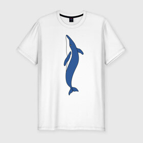 Мужская футболка хлопок Slim с принтом Кит в Кировске, 92% хлопок, 8% лайкра | приталенный силуэт, круглый вырез ворота, длина до линии бедра, короткий рукав | животное | кит | море | морской | плавание | свобода | синий