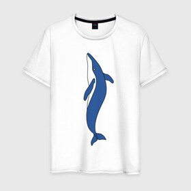 Мужская футболка хлопок с принтом Кит в Кировске, 100% хлопок | прямой крой, круглый вырез горловины, длина до линии бедер, слегка спущенное плечо. | животное | кит | море | морской | плавание | свобода | синий