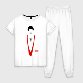 Женская пижама хлопок с принтом БОРАТ в Кировске, 100% хлопок | брюки и футболка прямого кроя, без карманов, на брюках мягкая резинка на поясе и по низу штанин | 