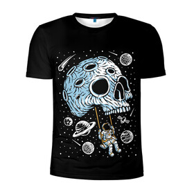 Мужская футболка 3D спортивная с принтом Skull Space в Кировске, 100% полиэстер с улучшенными характеристиками | приталенный силуэт, круглая горловина, широкие плечи, сужается к линии бедра | art | asteroid | astronaut | meteorite | planets | satellite | skull | space | stars | арт | астероид | звезды | космонавт | космос | метеорит | планеты | спутник | череп