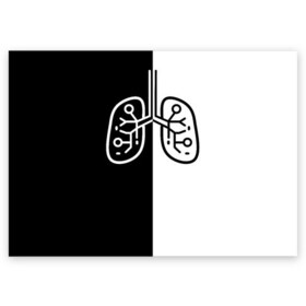 Поздравительная открытка с принтом ЛЕГКИЕ в Кировске, 100% бумага | плотность бумаги 280 г/м2, матовая, на обратной стороне линовка и место для марки
 | anticoronavirus | black | coronavirus | covid | lungs | virus | white | антикоронавирус | белый | вирус | ковид | коронавирус | легкие | органы | черный