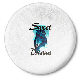 Значок с принтом Сова в Кировске,  металл | круглая форма, металлическая застежка в виде булавки | sweet dreams | звезды | луна | ночная жизнь | ночь | сновидения | сны | сова | сон | спокойной ночи