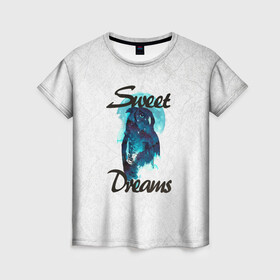 Женская футболка 3D с принтом Сова в Кировске, 100% полиэфир ( синтетическое хлопкоподобное полотно) | прямой крой, круглый вырез горловины, длина до линии бедер | sweet dreams | звезды | луна | ночная жизнь | ночь | сновидения | сны | сова | сон | спокойной ночи