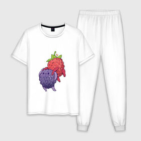 Мужская пижама хлопок с принтом Смородинки в Кировске, 100% хлопок | брюки и футболка прямого кроя, без карманов, на брюках мягкая резинка на поясе и по низу штанин
 | арт | красная смородина | мило | милота | рисунок | свежая ягода | свежие ягоды | свежий продукт | смородина | чёрная смородина | ягода | ягоды